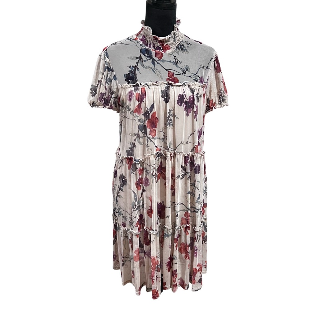 Kate & Lily Floral Mesh Ruffle Neck Tiered Dress Size 4 - Picture 3 of 9